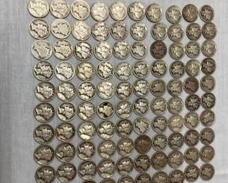100 MERCURY SILVER DIMES