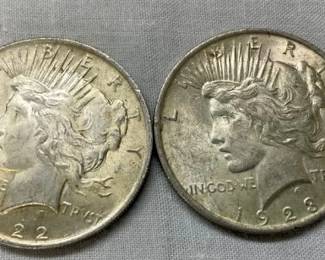 1923,1922 PEACE SILVER DOLLARS