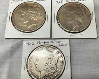 1902 MORGAN/1922-D, 1925 PEACE SILVER $