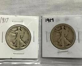 (4)KEY DATE 1917 WALKING LIBERTY HALVES