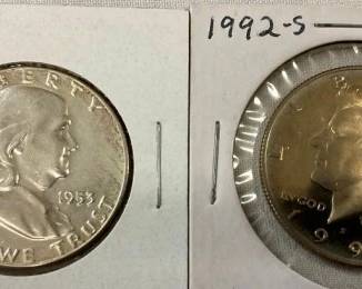 UNC 1953 FRANKLIN/1992-S PROOF SILVER