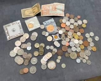 VARIOUS FOREIGN COINS & PAPER MONEY