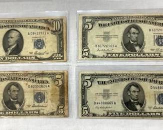 (3) 1953 $5/1953 $10 SILVER CERTIFICATES