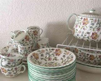 Full Flower With Green Rims China Set By Minton