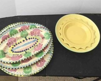 Serving Dishes With Pigs And Yellow Serving Dishes