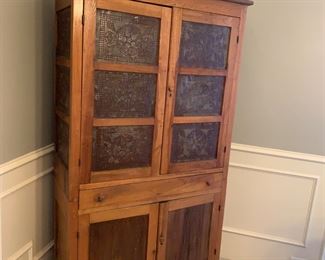Antique Pie Safe with Punched Tin Panels. (73.5. H. 40. W. 17.75. D)