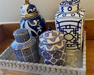 Blue and White Lidded Jars