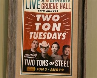Framed. Gruene Hall Two Tons of Steel Poster