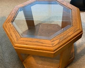 Mid century Hexagon Table with Glass Top