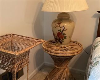 Pair Spun Rattan vintage Miami Modern/ Coastal side tables $400 pr