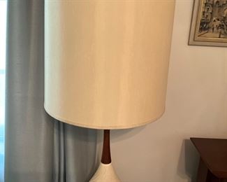 Mid Century teak & ceramic atomic style lamp $150