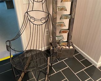 John Risley welded wire "LADY" rocker, and John Risley stone water feature