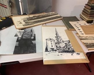 Antique photographs and ink drawings