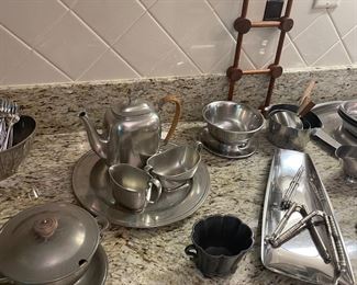 Danish vintage pewter tea set, Dansk teat and more MCM stainless pieces