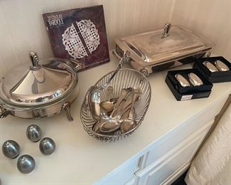 MCM Dansk candle holders, Silver-plated chaffing dishes, and more