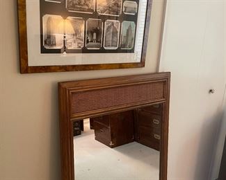 Detroit postcard collection framed and Drexel mirror