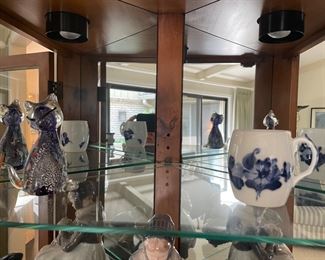 Blown glass cat and Royal Copenhagen mug