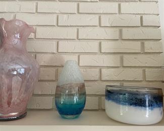 Blown glassware: vases and dish