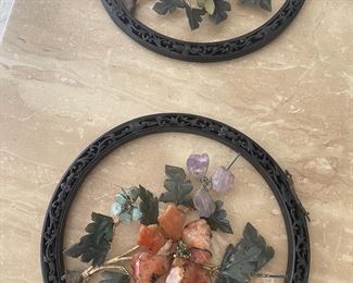 Asian art: open backed wood with stone floral