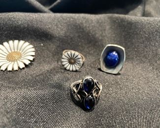 Gorge Jensen rings and pin: sterling and pewter