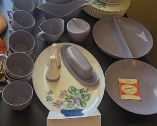 Lilac Corsage Melmac Service for 10 plus serving dishes 69 pieces $40