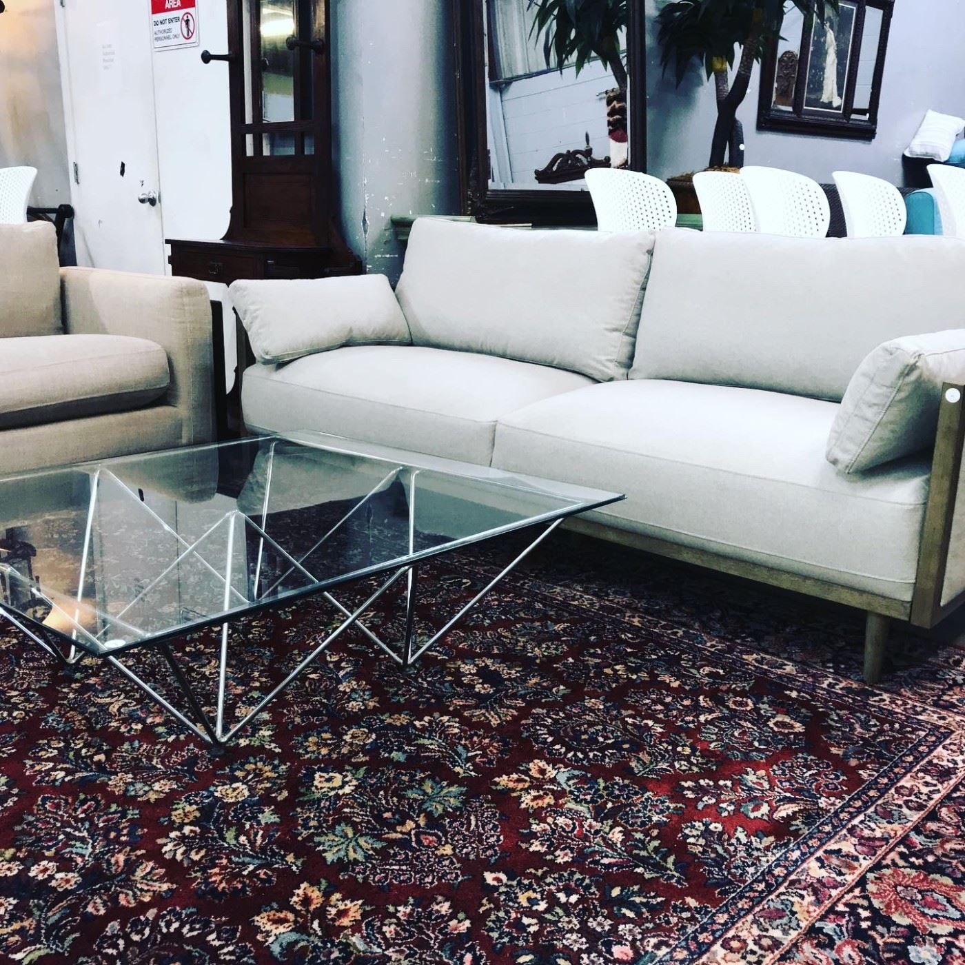 Modern Sofa, glass top coffee table