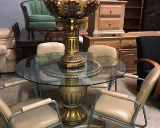 Glass top, round Table with chairs