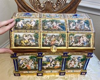 Antique Enameled Capodimante Porcelain Jewelry Chest