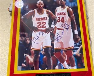 Authentic Hakeem Olajuwon and Clive Drexler autographed poster