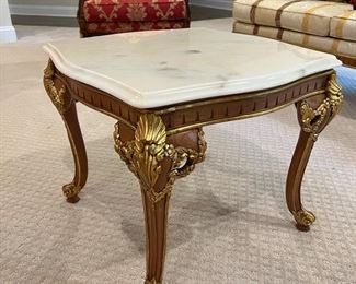 Versailles Design Center Marble Top French Louis XV Style Side Table (23"L x 23"W x 20"H) (pr)