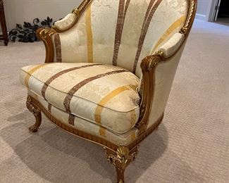 Meroni Francesco Low Profile Gold Striped Upholstered Armchair