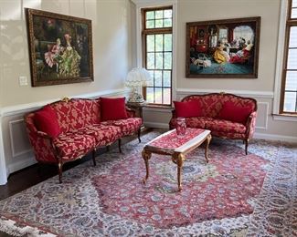 Meroni Francesco Low Profile Red Upholstered Sofa & Love Seat