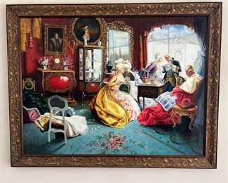 Framed Oil on Canvas Reproduction of "An Afternoon in the Salon" by Salvador Sánchez Barbudo