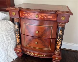 Mahogany Millworks French Empire Marquetry Inlay 2 Drawer End Table (26"W x 29"H x 17"D)(pr)