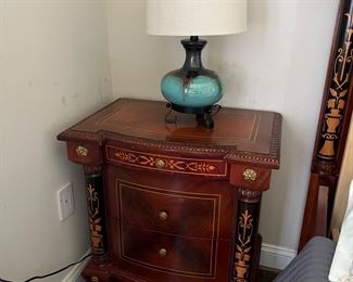 Mahogany Millworks French Empire Marquetry Inlay 2 Drawer End Table (26"W x 29"H x 17"D)(pr)