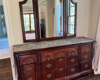 Newport Cherry Chest 9 Drawer Dresser With Mirror (72"W x 36"H x 19"D / Mirror - 53"W x 53"H)