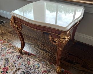 Versailles Design Center Marble Top French Louis XV Style Side Table (23"L x 23"W x 20"H) (pr)