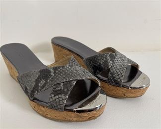 Women's Jimmy Choo "Prima" Snakeskin Cork Wedge Sandals Size 36-1/2