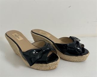 Women's Valentino Patent Leather Espadrilles Wedge Platforms Slide Sandals Size 37