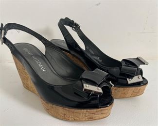 Women's Stuart Weitzman Patent Leather Bodajean Peep Toe Slingback Sandals Size 6-1/2
