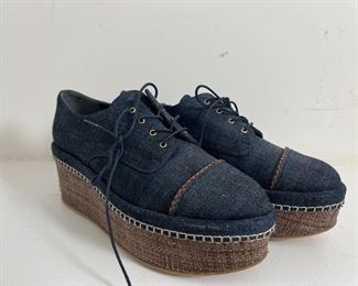 Women's Stuart Weitzman Denim/Leather Lace Up Platform Shoes Size 7