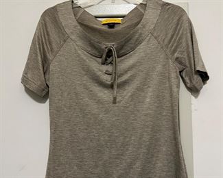 Women's St. John Gray Marled Soft Short Sleeve Lace Up Blouse Size P