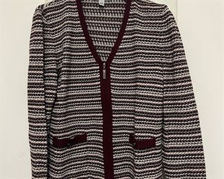 Women's St. John Sport Knit Striped V-neck Zipper Front Cardigan Size P