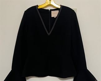 Women's Roksanda Black Pink Topstitching Bell Sleeve Cady Blouse Size 10