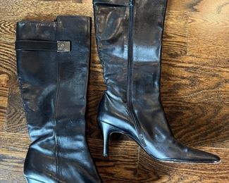 Women's Salvatore Ferragamo Leather Knee-Length Heeled Boots Size 7