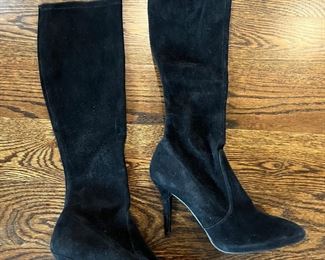 Women's Stuart Weitzman Black Suede Knee-Length Heeled Boots Size 7