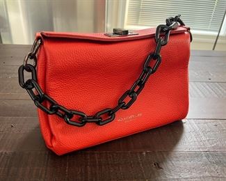 Viola Castellani Orange Leather Turn Lock Triple Entry Satchel, Handbag