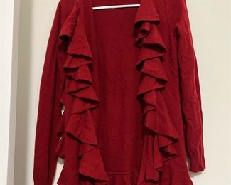 Women's Ralph Lauren Red 100% Cashmere Frill Blouse Size M