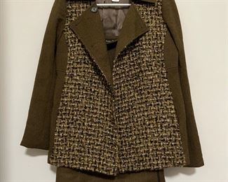 Women's Lida Baday Brown Tweed Wool & Silk Blazer & Skirt Size 4