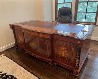 Mahogany Millworks French Empire Marquetry Inlay Executive Office Desk (78"L x 30"H x 39"W)